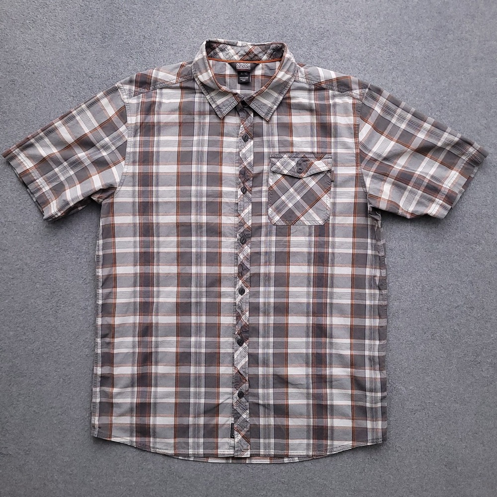 Outdoor Research Button Up Shirt Mens XL Hiking Gorpcore Gray Plaid Pale Ale